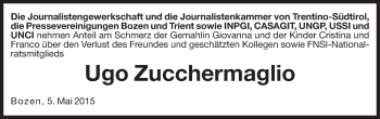 Traueranzeige von Ugo Zucchermaglio von Dolomiten