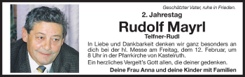 Traueranzeige von Rudolf Mayrl von Dolomiten