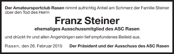 Traueranzeige von Franz Steiner von Dolomiten