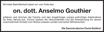 Traueranzeige von Anselmo Gouthier von Dolomiten