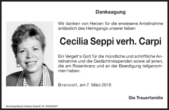 Traueranzeige von Cecilia Carpi von Dolomiten