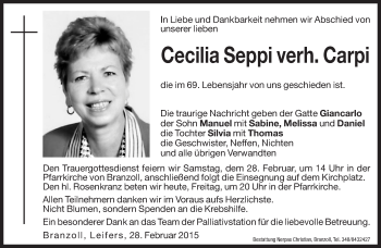 Traueranzeige von Cecilia Carpi von Dolomiten