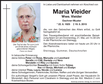 Traueranzeige von Maria Vieider von Dolomiten