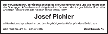 Traueranzeige von Josef Pichler von Dolomiten