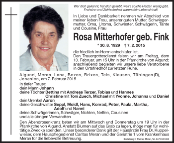 Traueranzeige von Rosa Mitterhofer von Dolomiten