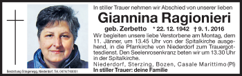 Traueranzeige von Giannina Ragionieri von Dolomiten