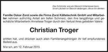 Traueranzeige von Christian Troger von Dolomiten