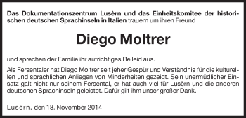 Traueranzeige von Diego Moltrer von Dolomiten