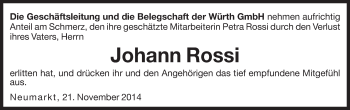 Traueranzeige von Johann Rossi von Dolomiten