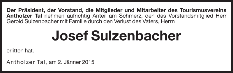  Traueranzeige für Josef Sulzenbacher vom 03.01.2015 aus Dolomiten