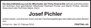 Traueranzeige von Josef Pichler von Dolomiten