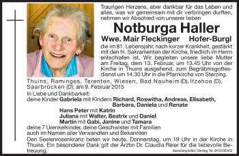 Traueranzeige von Notburga Mair Fleckinger von Dolomiten