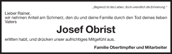 Traueranzeige von Josef Obrist von Dolomiten