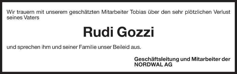  Traueranzeige für Rudi Gozzi vom 20.01.2015 aus Dolomiten