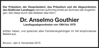 Traueranzeige von Anselmo Gouthier von Dolomiten