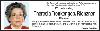 Traueranzeige von Theresia Trenker von Dolomiten