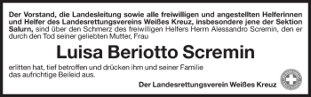 Traueranzeige von Luisa Beriotto Scremin von Dolomiten