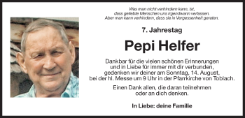 Traueranzeige von Pepi Helfer von Dolomiten