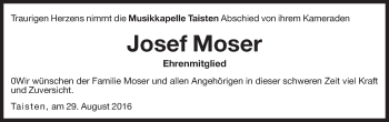 Traueranzeige von Josef Moser von Dolomiten