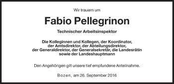 Traueranzeige von Fabio Pellegrinon von Dolomiten