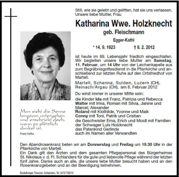Traueranzeige von Katharina Holzknecht von Dolomiten