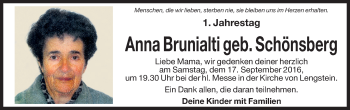 Traueranzeige von Anna Brunialti von Dolomiten