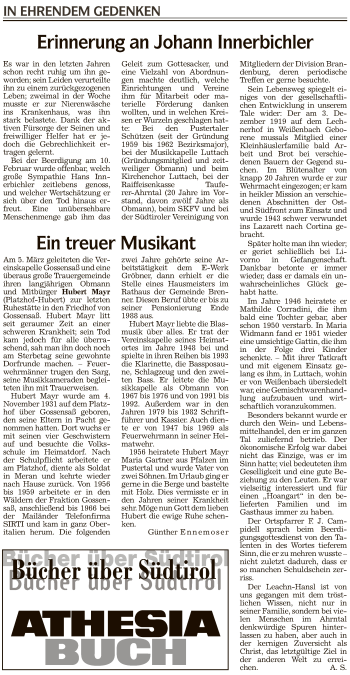 Traueranzeige von Johann Innerbichler von Athesia Dolmiten