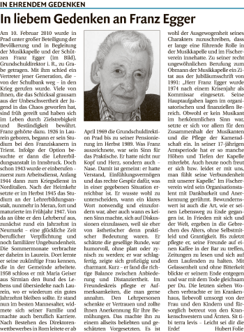 Traueranzeige von Franz Egger von Athesia Dolmiten