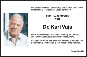 Traueranzeige von Karl Vaja von Dolomiten