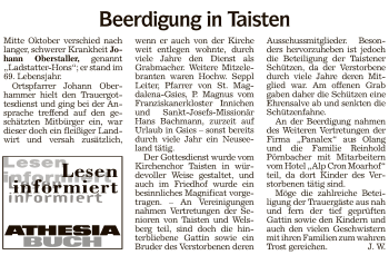 Traueranzeige von Johann Oberstaller von Athesia Dolmiten