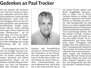 Traueranzeige von Paul Trocker von Athesia Dolmiten