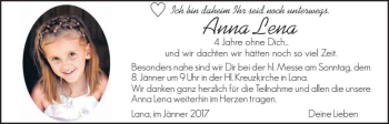 Traueranzeige von Anna Lena Hofer von Dolomiten