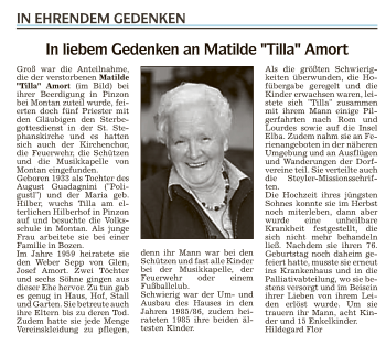 Traueranzeige von Matilde Amort von Athesia Dolmiten