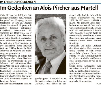 Traueranzeige von Alois Pircher von Athesia Dolmiten
