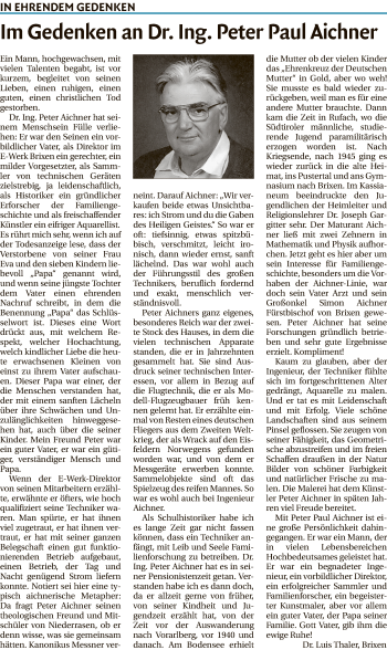 Traueranzeige von Peter Paul Aichner von Athesia Dolmiten