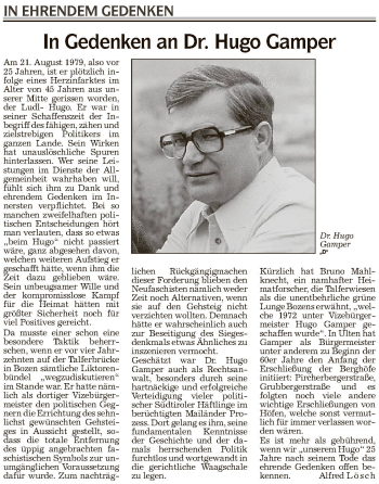 Traueranzeige von Hugo Gamper von Athesia Dolmiten