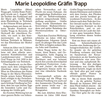 Traueranzeige von Marie Leopoldine Trapp von Athesia Dolmiten