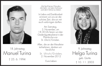 Traueranzeige von Helga Turina von Dolomiten