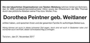 Traueranzeige von Dorothea Peintner von Dolomiten