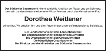 Traueranzeige von Dorothea Peintner von Dolomiten