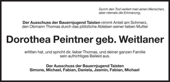 Traueranzeige von Dorothea Peintner von Dolomiten