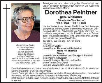 Traueranzeige von Dorothea Peintner von Dolomiten