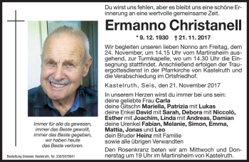 Traueranzeige von Ermanno Christanell von Dolomiten