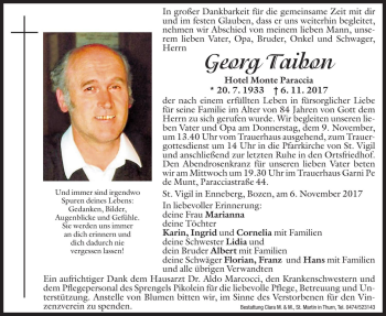 Traueranzeige von Georg Taibon von Dolomiten