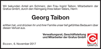 Traueranzeige von Georg Taibon von Dolomiten