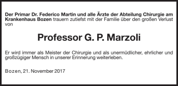 Traueranzeige von Gian Pietro Maria Marzoli von Dolomiten