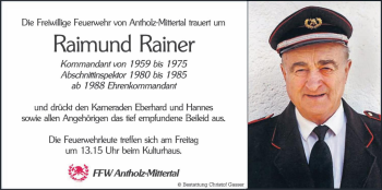 Traueranzeige von Raimund Rainer von Dolomiten