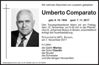 Traueranzeige von Umberto Comparato  von Dolomiten