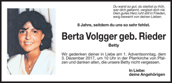 Traueranzeige von Berta Volgger von Dolomiten