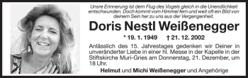 Traueranzeige von Doris Weißenegger von Dolomiten